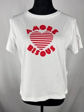 NWT Free Assembly White Short Sleeve Tee with Red Heart Graphic